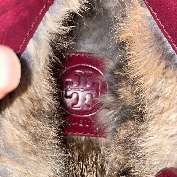 TORY BURCH Fur lined Suede‎ Heel Low Ankle Boots Red size 7.5 - Picture 9 of 12
